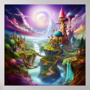 Poster Terre Fantastique Enchantée Colorée Magique