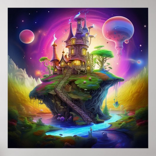 Poster Terre Fantastique Enchantée Colorée Magique et Fan (Devant)