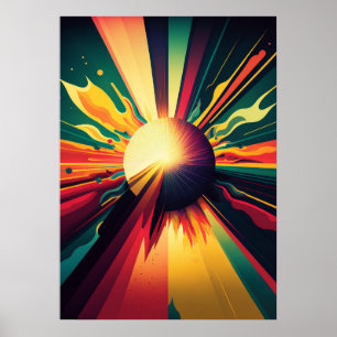 Poster Terre futuriste et ligne Soleil Art Retro 1