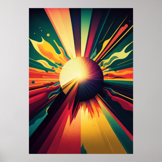 Poster Terre futuriste et ligne Soleil Art Retro 1 (Devant)