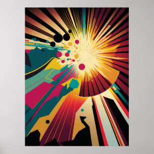 Poster Terre futuriste et ligne Soleil Art Retro Wall Art