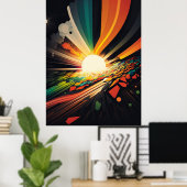 Poster Terre futuriste et ligne Soleil Art Retro Wall Art (Bureau à domicile)