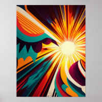 Terre futuriste et ligne Soleil Art Retro Wall Art