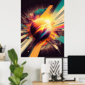 Poster Terre futuriste et ligne Soleil Art Retro Wall Art (Bureau à domicile)