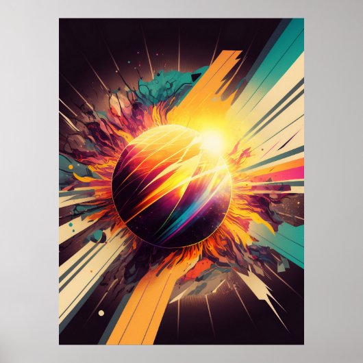 Poster Terre futuriste et ligne Soleil Art Retro Wall Art (Devant)