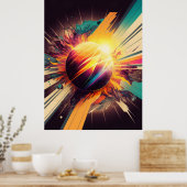 Poster Terre futuriste et ligne Soleil Art Retro Wall Art (Cuisine)