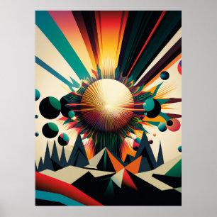 Poster Terre futuriste et ligne Soleil Art Retro Wall Art