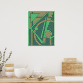 Poster Terre géométrique Abstrait en vert et en olive (Cuisine)