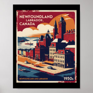 Poster Terre-Neuve-Et-Labrador Canada Années 1950 Tra Vin