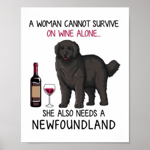 Poster Terre-Neuve et le vin Drôle chien