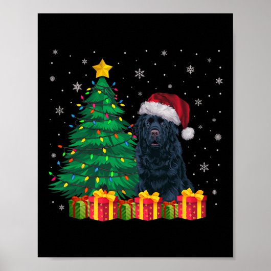 Poster Terre-Neuve moche Santa Hat Christmas Lights Chien (Devant)