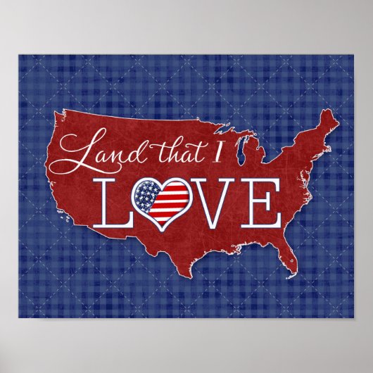 Poster Terre que j'AIME - Coeur et drapeau américains (Devant)