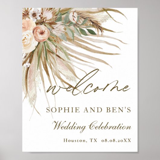 Poster Terre Séchée Herbe des Pampas Fleurs Mariage Bienv (Devant)