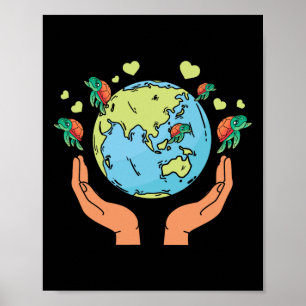 Poster Terre Tortue Coeurs Environnement Jour des terres