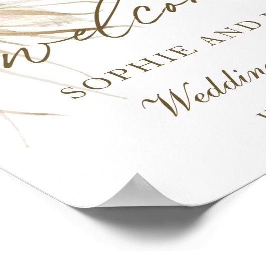 Poster Terreux Fleurs Séchées de Pampas Mariage Bienvenue (Coin)