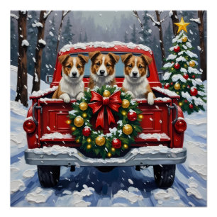 Poster Terrier Australien Camion Rouge Noël Fêtes