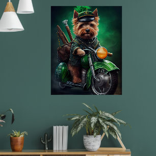 Poster Térrier australien conduisant un vélo la Saint-Pat