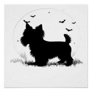 Poster Terrier du Yorkshire Chien � Silhouette de la Lune
