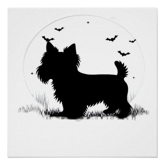 Poster Terrier du Yorkshire Chien � Silhouette de la Lune (Devant)