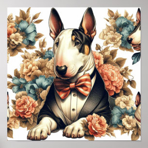Poster Terrier Floral Cute Retro