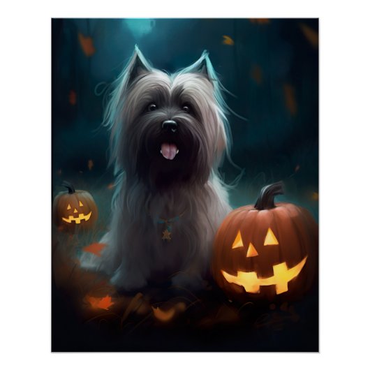 Poster Terrier Skye d'Halloween avec citrouilles effrayan (Devant)