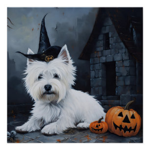 Poster Terrier West Highland Blanc Citrouille Halloween