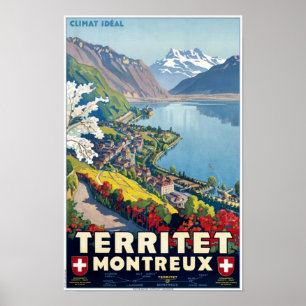 Poster Territet, Vintage voyage de Montreux, Suisse