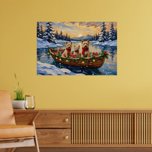 Poster Tervueren à poil doux Noël Bateau Fêtes
