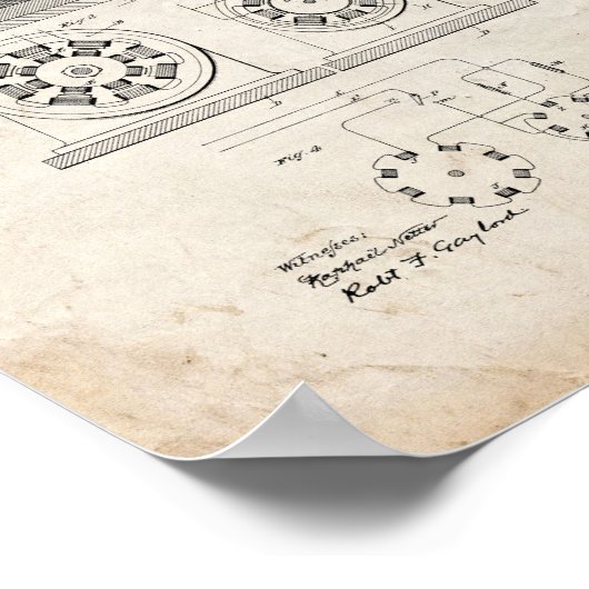 Poster Tesla Electro Magnetic Motor Patent - Old Look (Coin)