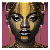 Poster Tessa Queen Golden Brown cheveux noir Melanin Afro (Devant)