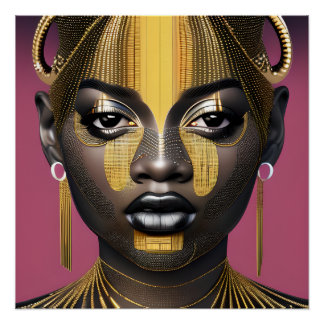 Poster Tessa Queen Golden Brown cheveux noir Melanin Afro