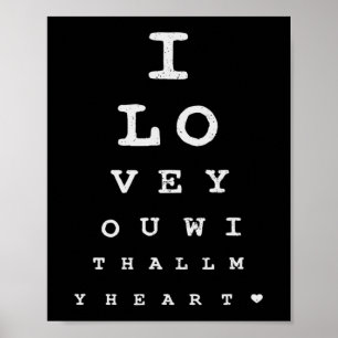 Poster Test Oeil Je T'Aime Avec Tous Mes Valentines Coeur