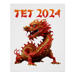 Poster Tet 2024 Année du Nouvel An dragon vietnamien