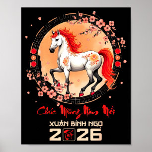 Poster Tét 2026 Année vietnamienne Cheval Zodiaque Lunair