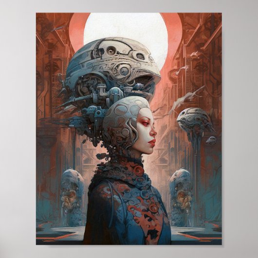 Poster Tête biomécanique Surréaliste Sci-Fi Art (Devant)