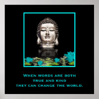 Tête de Bouddha avec citation inspirante de gentil