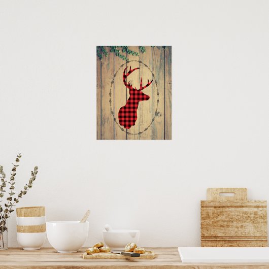 Poster Tête de cerf avec Antlers sur plateaux en bois ave (Cuisine)