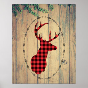 Poster Tête de cerf avec Antlers sur plateaux en bois ave