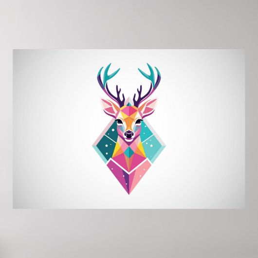 Poster Tête de cerf colorée (Devant)
