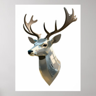 Poster Tête de cerf cybernétique métallique - Trophée mur