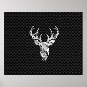 Poster Tête de cerf d'argent sur le décor de fibre de car