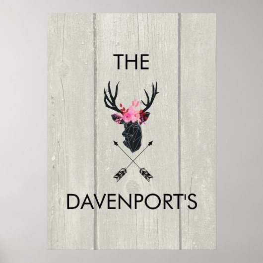 Poster Tête de cerf géométrique avec couronne florale sur (Devant)