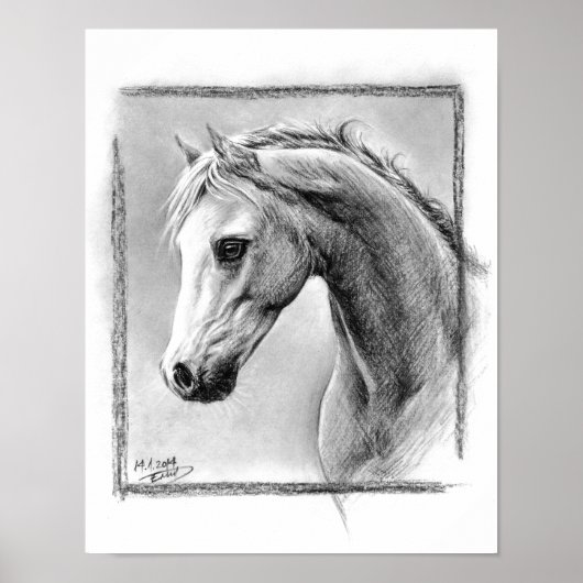 Poster Tête de cheval Dessin de charbon de bois Art équin (Devant)