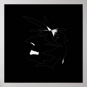 Poster Tête de croquis Visage bizarre Coiffure sauvage