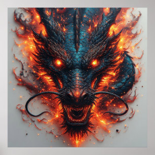 Poster Tête de dragon avec yeux en fer