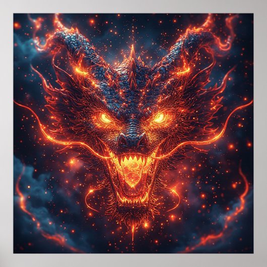 Poster Tête de dragon de feu rayonnant énergie intense (Devant)