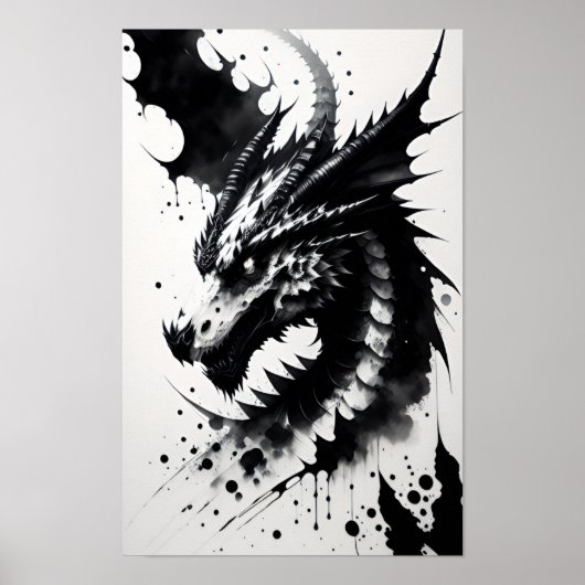 Poster Tête de dragon d'encre (Devant)