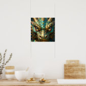 Poster Tête de dragon turquoise et or (Cuisine)