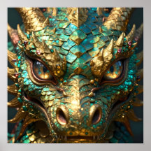 Tête de dragon turquoise et or