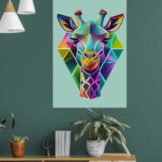 Poster Tête de girafe géométrique colorée
